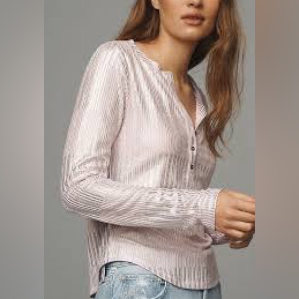 The Andie Ribbed Henley Top by Pilcro: Shimmer Edition.